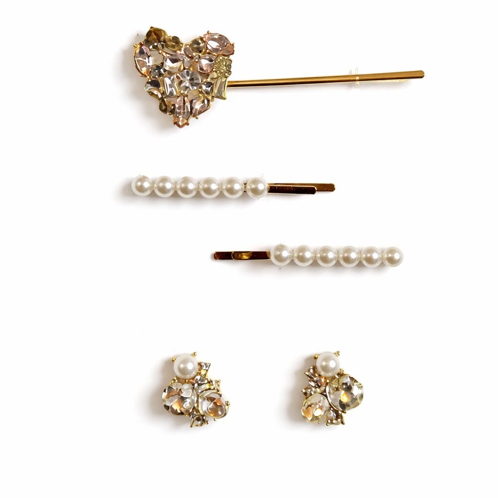 SugarFix by BaubleBar Gold Tone Crystal & Simulated Pearls Hairpin & Earring Set